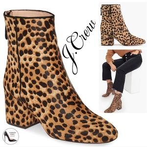 J.Crew Sadie leopard calf hair leather ankle boots block heel round toe booties
